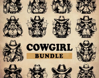 Pakiet SVG Cowgirl, Retro Cowgirl SVG, Wektor Country Western, Sylwetka Cowgirl, Western SVG, Vintage Cowgirl SVG, Rocker SVG, Cowgirl PNG