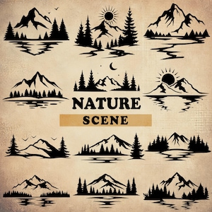 Nature Scene SVG, Landscape Svg, Mountains Svg, Forest Svg, Adventure Svg, Outdoor Svg, Forest Scene Svg, Mountain Scene Svg, Mountains Png