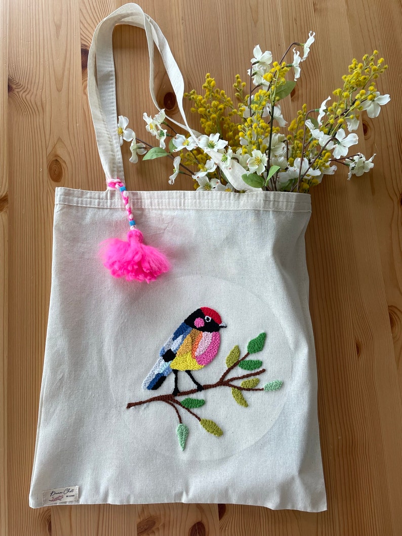 Tote Bag Punch Needle Bag Handmade Cute Punch Needle Tote Etsy