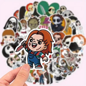 50 adesivi assortiti di film horror, simpatici personaggi dei cartoni animati, in vinile impermeabile, senza duplicati, perfetti per laptop, diari, fai da te.