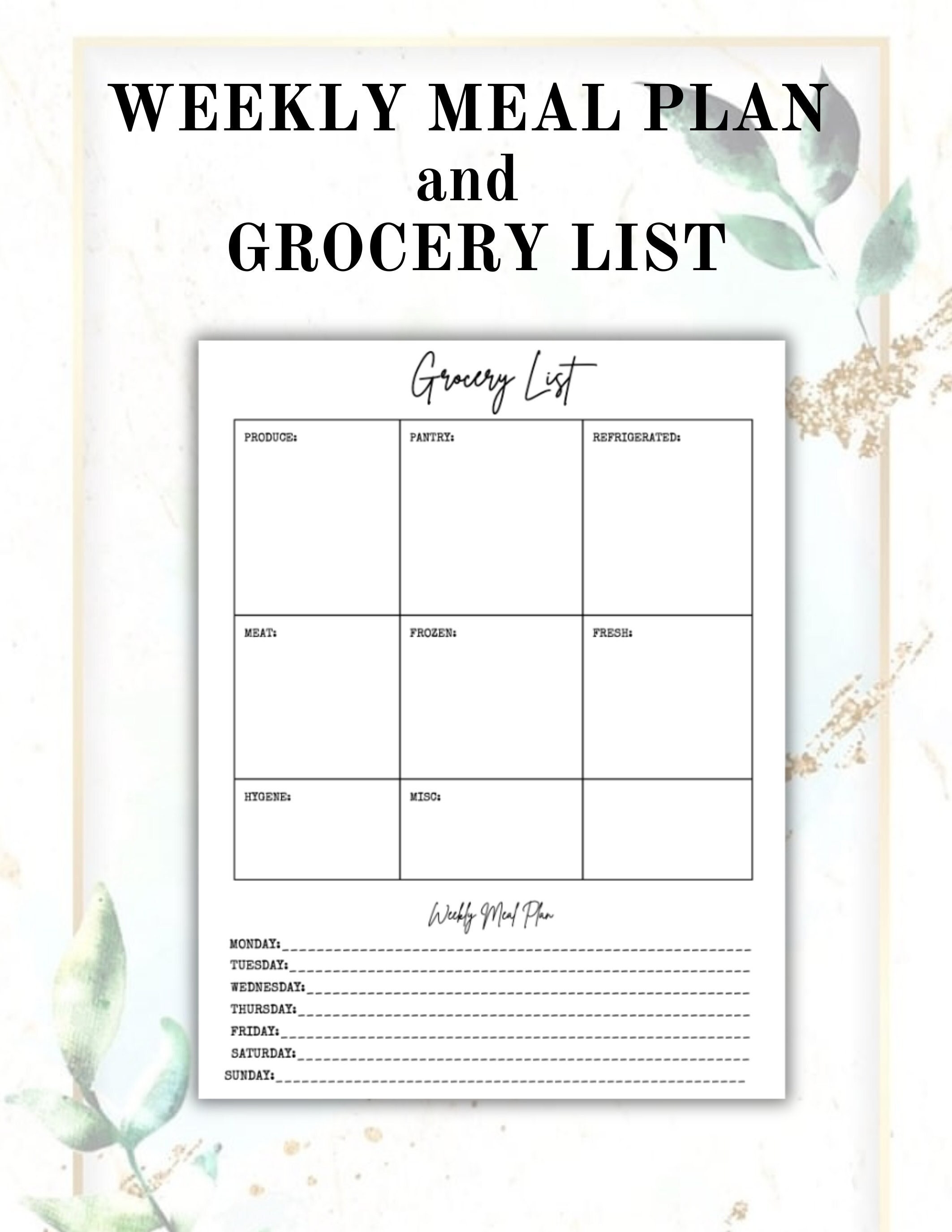 Weekly Grocery List and Meal Planner - Etsy