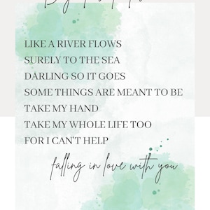 Can&#39;t Help Falling In Love lyrics 8x10 Digital Download