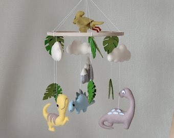 Baby crib mobile Dinosaur nursery decor, hanging mobile, felt cot mobile, pregnancy gift, expecting mom gift, baby shower gift, newborn gift