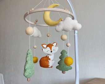 Fox baby mobile neutral woodland nursery decor, crib mobile, first time mom gift, unique baby gift