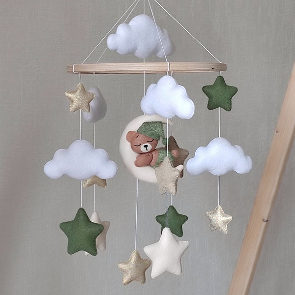 Mobile pour lit de bébé, décoration pour chambre d'enfant Woodland, mobile pour bébé garçon, cadeau pour maman enceinte, cadeau pour soeur enceinte, cadeau personnalisé pour nouveau-né