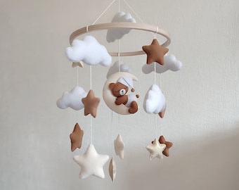 Bear baby crib mobile Woodland nursery decor girl, baby boy mobiles, unique baby shower gift, expecting mom gift, new parents gift