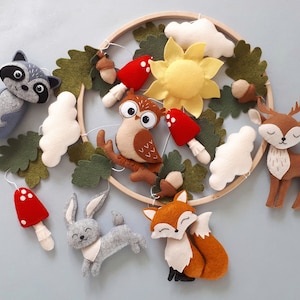 Woodland baby mobile neutral, forest animals nursery decor, newborn gift, expecting mom gift, hanging crib mobile custom