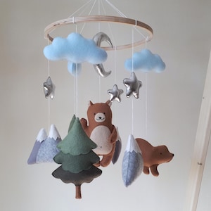 Felt Woodland Nursery Mobile: Bear, Tree, and Mountain Decor