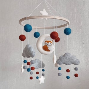 Woodland baby crib mobile Fox nursery decor, cot mobile hanging felt, baby forest mobile, forest friends mobile for baby, cloud mobile