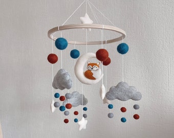 Nursery mobile Fox, Woodland crib mobile, hanging mobile for Forest nursery decor boy, forest creature mobile, felt mobile for babies