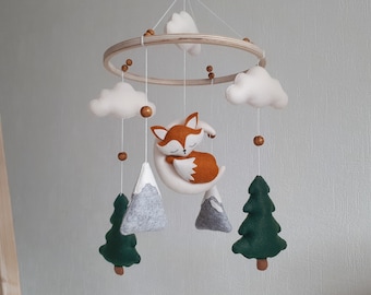 Wald mobiles Kinderzimmer, Fuchs Babybett Mobile aus Filz, hängendes Mobile, werdende Mama Geschenk, Wald Kinderzimmer Deko Mädchen, Schwangerschaftsgeschenk