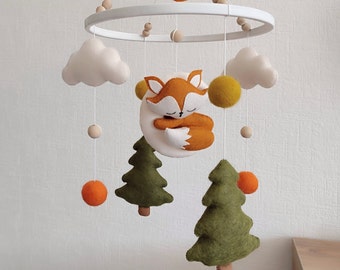 Woodland mobile for nursery, fox on the moon baby mobile neutral, personalized crib mobile, expecting mom gift, baby shower gift