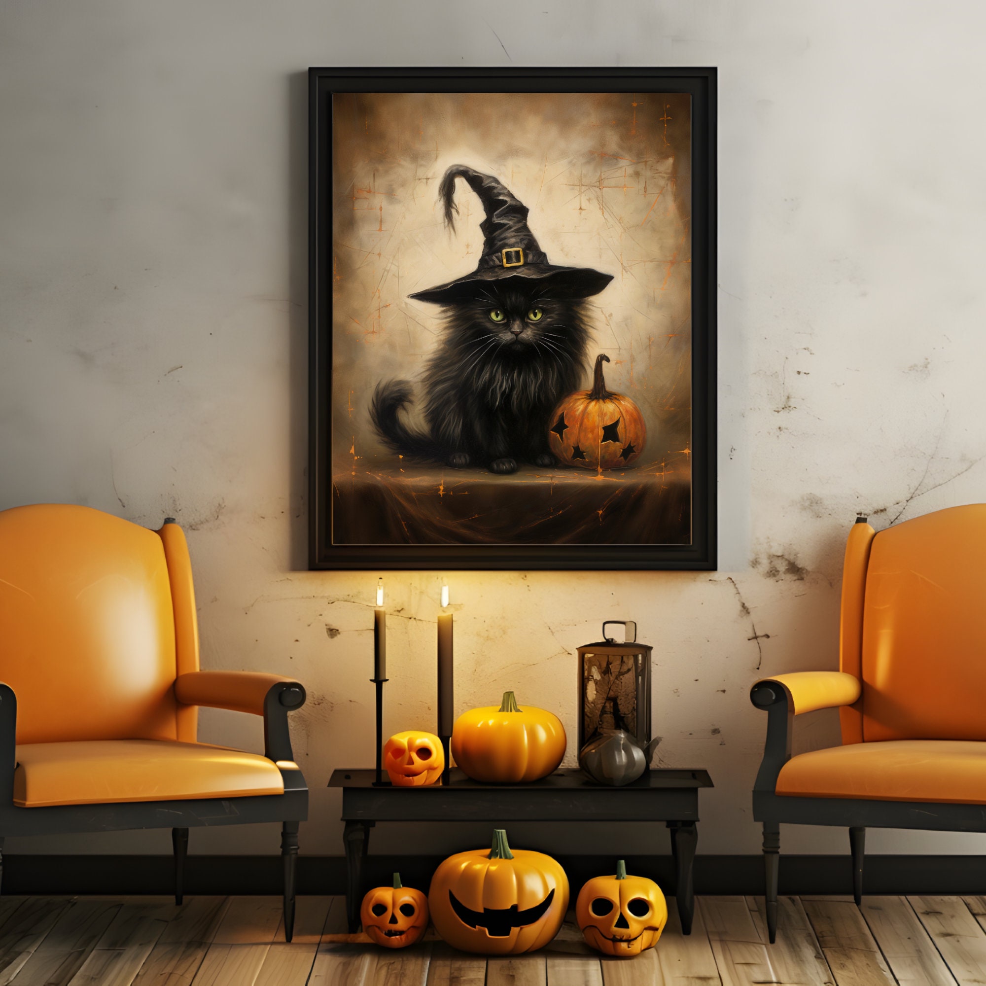 PRINTABLE Halloween Wall Art Cute Black Cat Halloween Witchy - Etsy