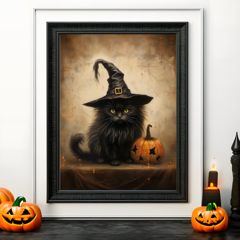 PRINTABLE Halloween Wall Art Cute Black Cat Halloween Witchy - Etsy