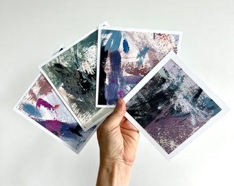 Set of 4 Hand Painted Blank Note Cards, Original Abstract Art by Jenny Weidenaar - “Abstract Memories”