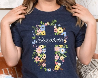 Custom Floral Cross Shirt - Personalized Christian Gift