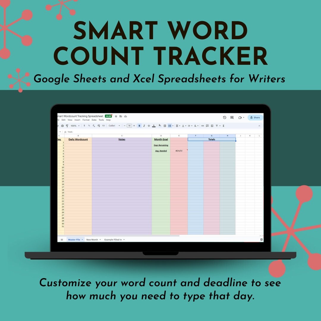 Smart Word Count Tracker for Writers on Google Sheets Excel File - Main Image