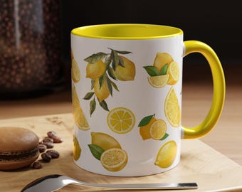 Lemon Coffee Mug, Yellow Accent, Citrus Kitchen Decor