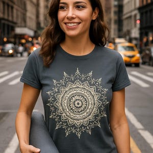 Mandala T-Shirt: Boho Yoga Top - Sacred Geometry Design