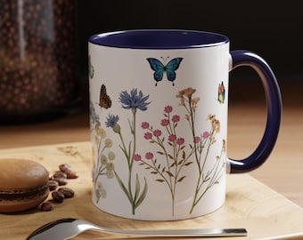 Blumen Schmetterling Kaffeetasse: Frühlingsgarten Teetasse - Geschenk für Naturliebhaber