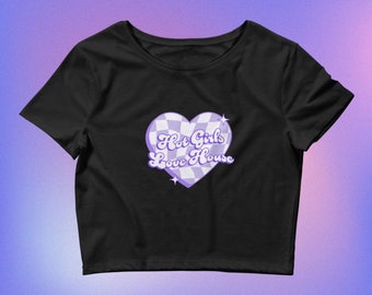Hot Girls Love House Women’s Crop Baby Tee | House Music Baby Tee, House Music Gift, Purple House Music Shirt, Comfy Rave Top