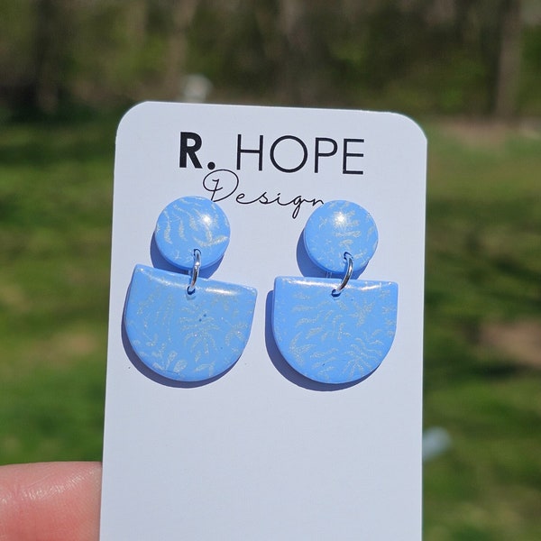 The "Heidi" Blue with shimmer detail pattern petite dangle earring