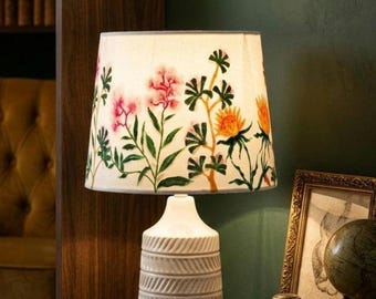 Hand-Painted Floral Lampshade: Bespoke Table Lamp Shade (Lamp not included)