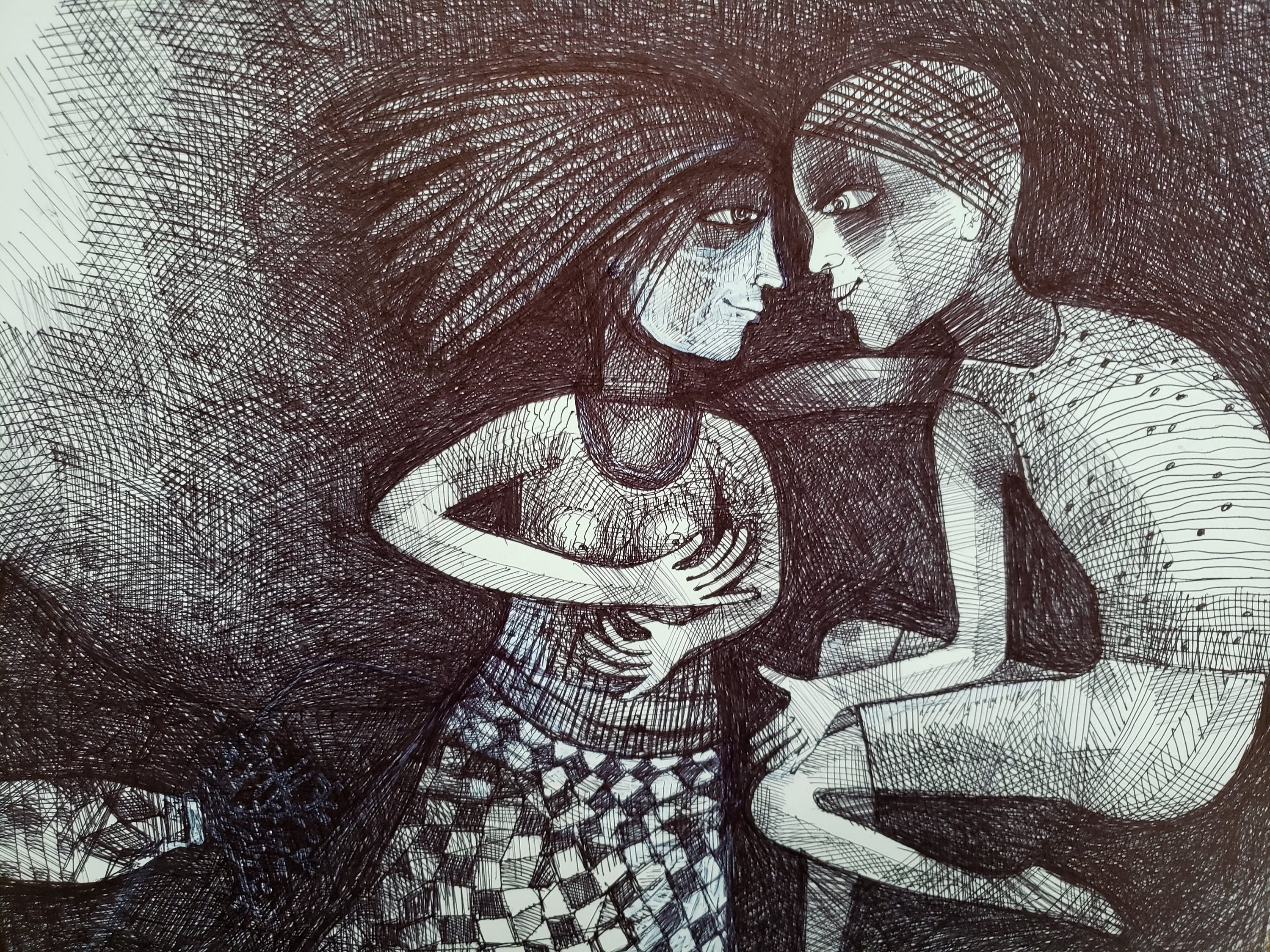 Original Pen and Ink Drawing, "the Couple - R0004", 14x11 Unframed Art ...