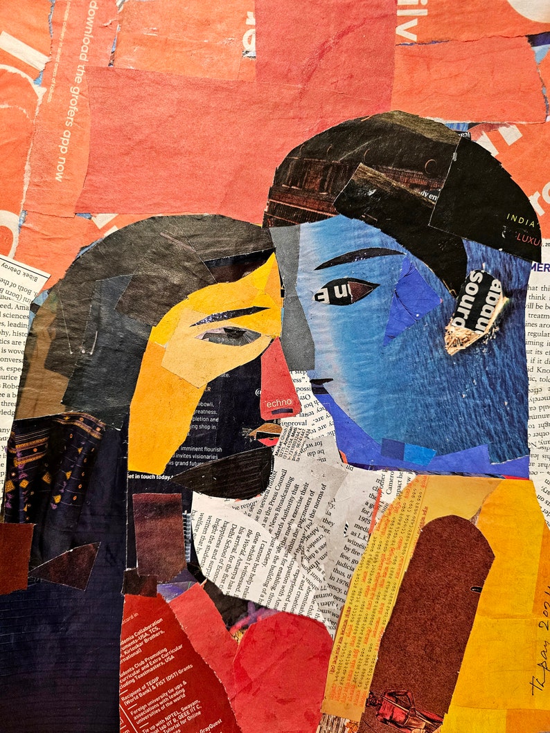 Paper Collage Original Fine Art the Couple Unique Wedding Gift Eclectic ...