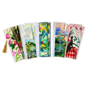Par de marcapáginas pintados a mano / Pintura original inspirada en la naturaleza / Paisaje y colibríes (5,6 cm x 20 cm)