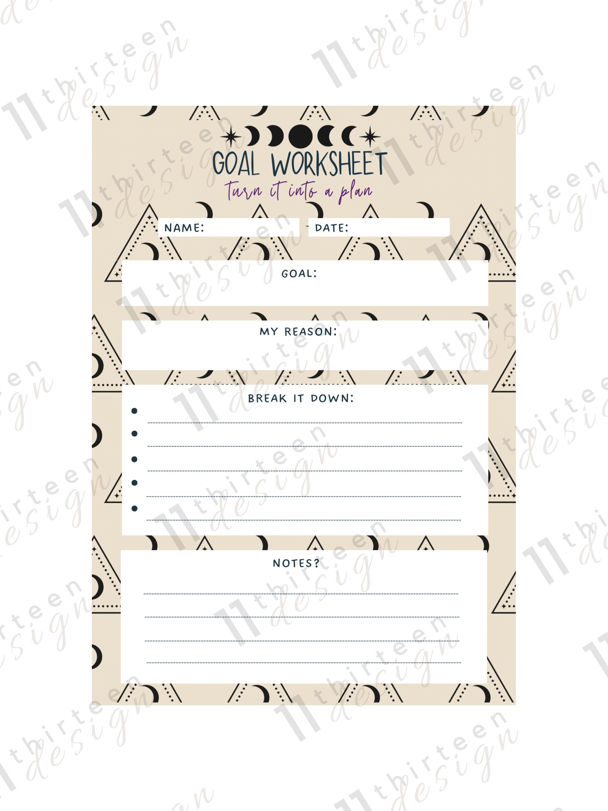 Printable Goal Worksheet | PDF Print File | Digital Download | Witchy ...