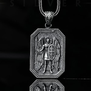 Silver Archangel Michael Necklace, St Michael&#39;s Winged Archangel Pendant, Religious Necklace, Fantasy Charm Necklace, Personalized Necklace