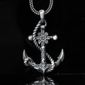 Silver Anchor Necklace, Nautical Jewelry, Men&#39;s Anchor Necklace, Unisex Pendant, Handmade Pendant, Fantasy Charm Necklace, Oxidized Necklace