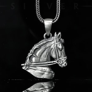 Silver Horse Necklace, Maned Horse Head Necklace, Animal Necklace, Charm Necklace, Mom Necklace, Handmade Pendant, Unisex Necklace