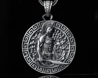 Silver Greek Spartan Necklace, Sword Necklace, Warrior Pendant, Leonidas Necklace, Customizable Pendant, Mythology Necklace, Unisex Necklace