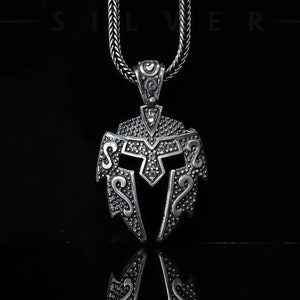 Men&#39;s Sterling Silver Spartan Warrior Helmet Necklace, Pendant Gift for him, Greek Pendant, Handmade Pendant, Husband Gift, Charm Necklace