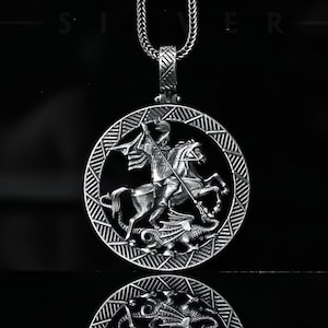 St George And Dragon Necklace, 925k Sterling Silver Patron Saint, Medieval Knight Necklace, Warrior Necklace, Religious Jewelry