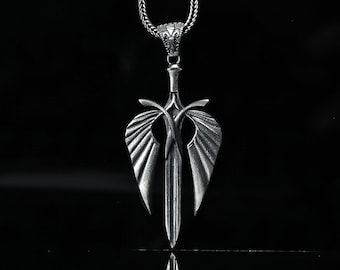 Silver Winged Sword Necklace, Angel Wing Protection Necklace, Handmade Pendant, Charm Necklace, Unisex Necklace, Necklace For Girlfriend