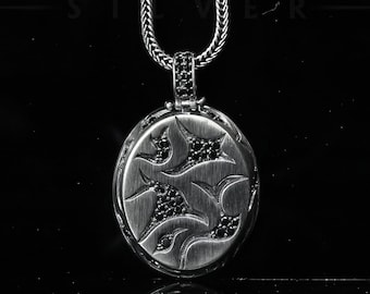 Silver Dog Tag Necklace, Black Zircon Necklace, Charm Necklace, Handmade Pendant, Mom Necklace, Unisex Necklace, Valentines Necklace