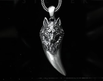 Silver Wolf Tooth Necklace, Viking Necklace, Nordic Wolf Tooth Pendant, Animal Teeth Necklace, Nordic Necklace For Unisex, Charm Necklace
