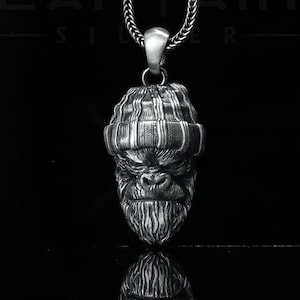 Gorilla Design Necklace, 925K Sterling Silver Angry Gorilla Pendant, African Gorilla Jewelry, Animal Necklace, Necklace For Unisex
