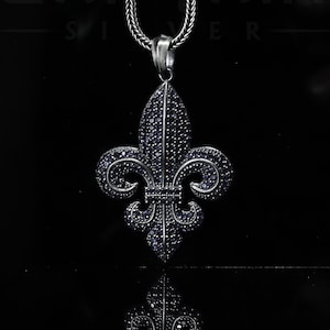 Handgemaakte zilveren fleur de lis-ketting, ketting geoxideerde leliebloem, ketting blauwe zirkoonsteen, Franse hanger, bedelketting, cadeau-ideeën