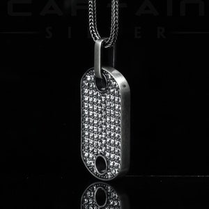 Collana con targhetta per cani in argento, collana con zirconi bianchi, collana glitter, ciondolo fatto a mano, collana con ciondoli, collana mamma, collana unisex