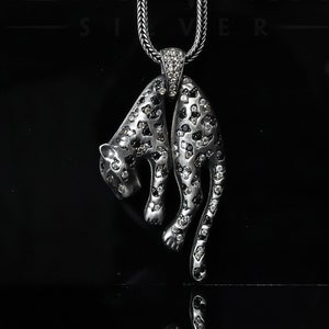 Silver Panther Necklace, Jaguar Necklace, Leopard Pendant, Handmade Pendant, Zircon Stone Detailed Necklace, Charm Necklace, Unisex Necklace