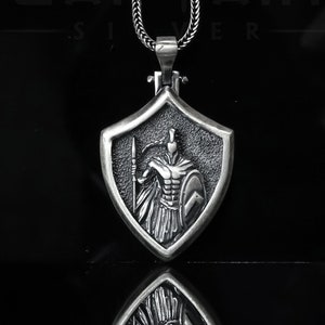 Silver Spartan Men Necklace, Warrior Mens Necklace, Leonidas Necklace, Spartan Shield Necklace, Handmade Pendant, Boyfriend Necklace