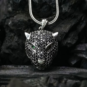 Silver Panther Pendant, Green Eye Panther Necklace, Animal Necklace, Fantasy Charm Necklace, Necklace For Unisex, Handmade Necklace