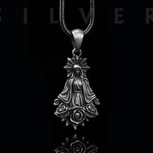 Mother Mary in Roses Pendant, Handmade Silver Religious Jewelry, Unique and Meaningful Gifts For Mothers, Catholic Jewelry, Charm Necklace