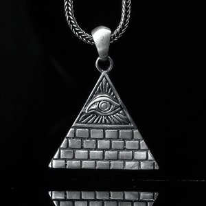 Silber Freimaurer & Illuminati Halskette, Allsehendes Auge der Vorsehung Anhänger, ägyptische Pyramide Anhänger, Mythologie Halskette, Unisex Halskette