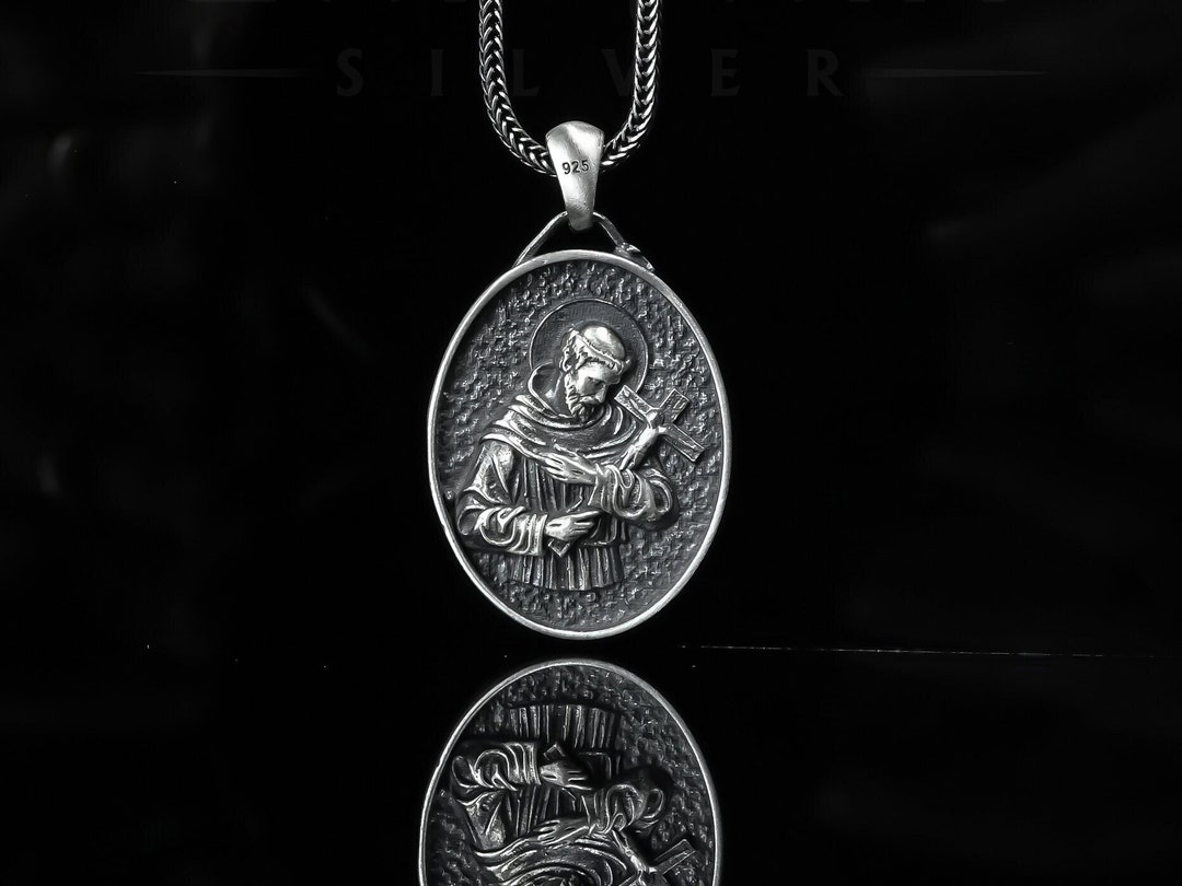 Silver Saint Francis of Assisi Pendant, St Francis Necklace, Catholic