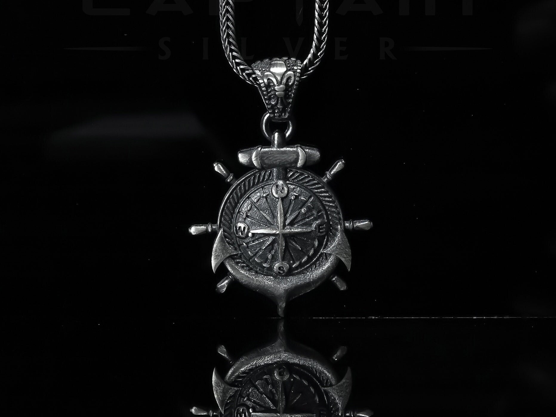 Claddagh Gold Sterling Silver Nautical Charm Pendant - Mariners Compass, Anchor, & Ship Wheel - View #8